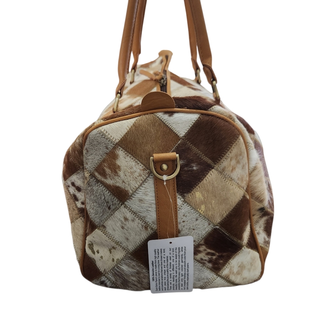 Boho Ranch Luxe Brown Patchwork Cowhide Weekender… - image 6